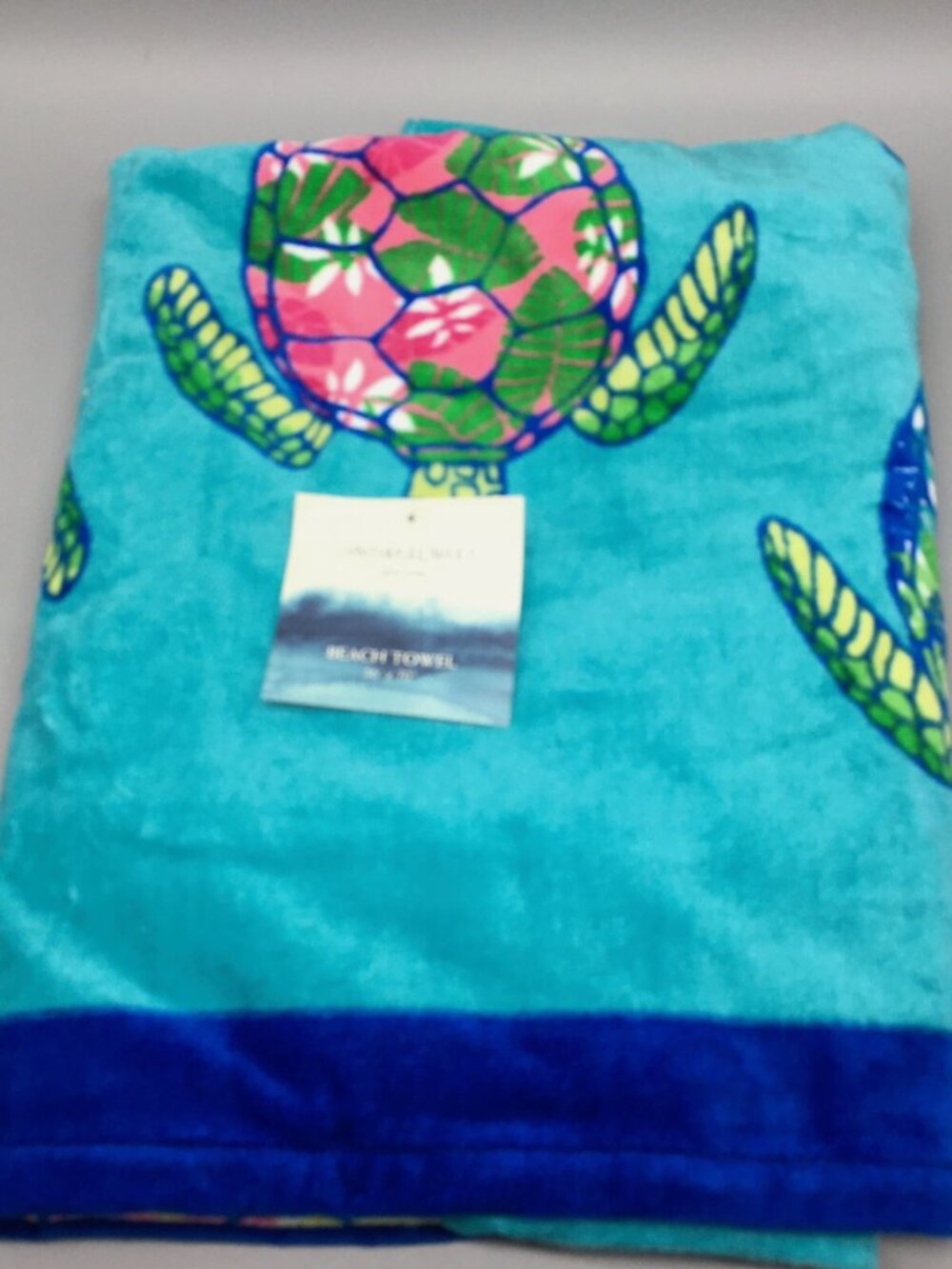 2 pc Cynthia Rowley Sea Turtle Beach Towel Set Hawaiian Tropical Floral Pool Spa - Picture 15 of 15